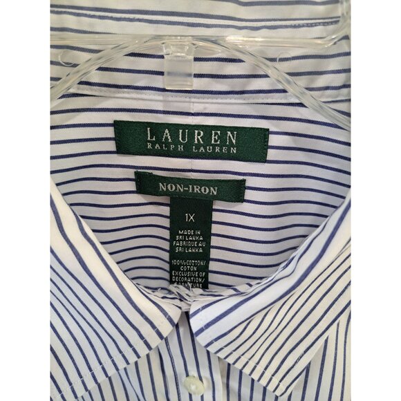 Lauren Ralph Lauren Womens Non-Iron Striped Button-Down Shirt 1X Cotton - Picture 2 of 12